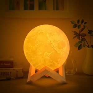 LED-es hangulat lámpa - Hold alakú éjjeli fény stílusos fa talppal és melegfehér fénnyel - 1000 W (BBJ) (BBV) - 5. kép