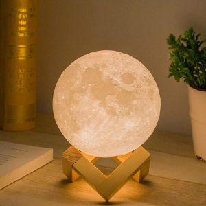 LED-es hangulat lámpa - Hold alakú éjjeli fény stílusos fa talppal és melegfehér fénnyel - 1000 W (BBJ) (BBV) - 4. kép