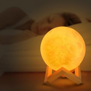 LED-es hangulat lámpa - Hold alakú éjjeli fény stílusos fa talppal és melegfehér fénnyel - 1000 W (BBJ) (BBV) - 6. kép