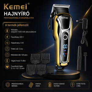Kemei KM-1990 professzionális akkumulátoros hajvágó - 5 féle hosszúságban állítható - 220V (BBD) - 4. kép
