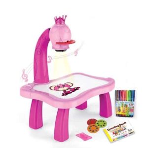 Zenélő kivetítős rajzasztal gyerekeknek - 12 darab színes filctollal, 24 darab mintával - rózsaszín (FX) (BBJ) (BBLPJ) - Image 11