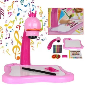 Zenélő kivetítős rajzasztal gyerekeknek - 12 darab színes filctollal, 24 darab mintával - rózsaszín (FX) (BBJ) (BBLPJ) - Image 7