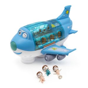 Kinyitható játék repülő kivehető utasokkal, stewardess-sel, - fény és hangeffektekkel, 360°-os fordulatokat vesz, kék (BBJ) - 3. kép