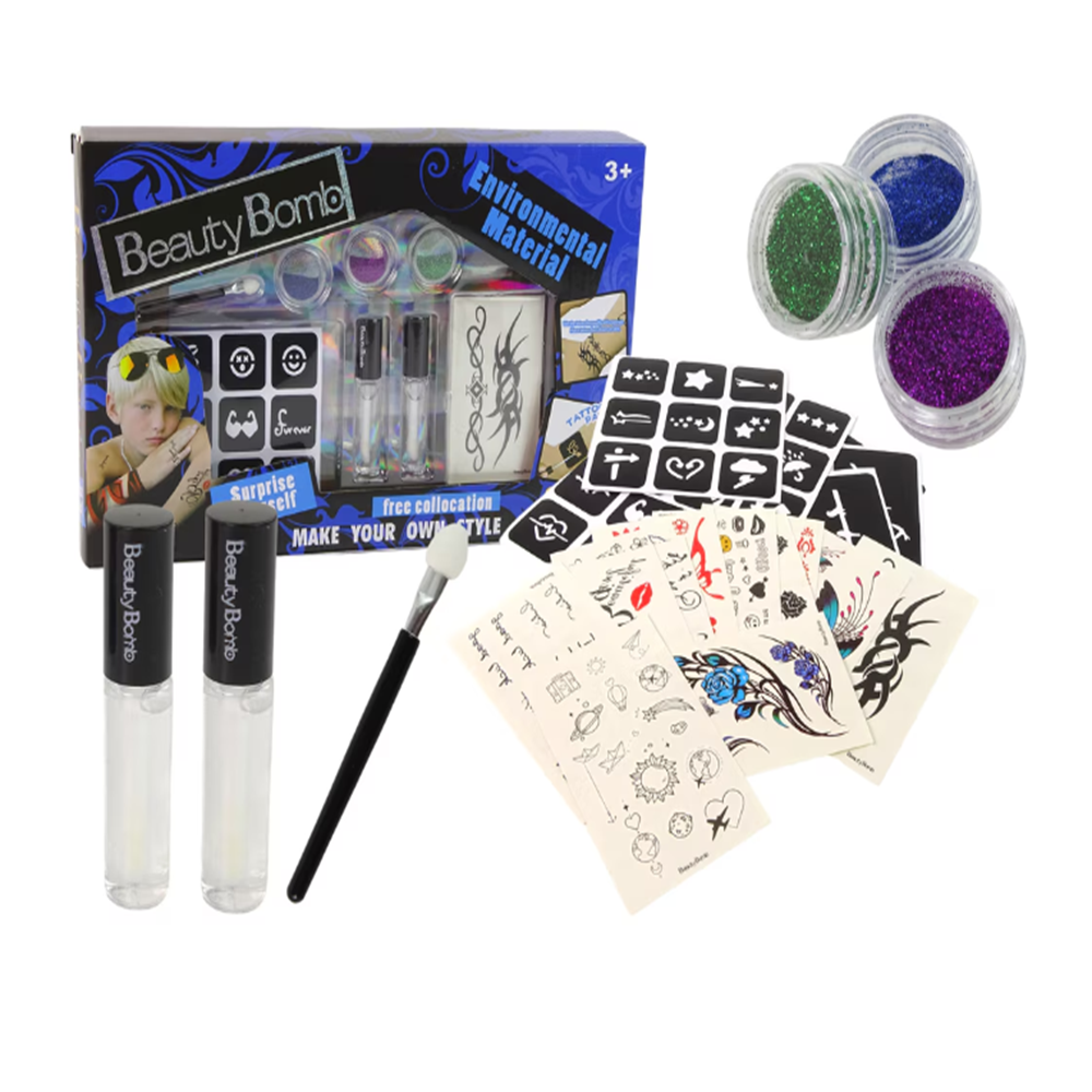 Beauty Bomb tetoválás készítő készlet gyerekeknek – vagány matricákkal, csillámokkal -könnyen lemosható (BBJ)
