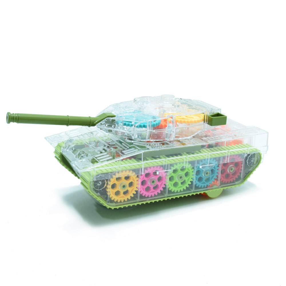 Világító, zenélő játéktank fogaskerekes belsővel – átlátszó,