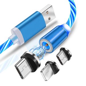 Lenyűgözően villogó mágneses USB töltőkábel cserélhető fejekkel - kék (THM) - 4. kép