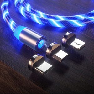 Lenyűgözően villogó mágneses USB töltőkábel cserélhető fejekkel - kék (THM) - 5. kép