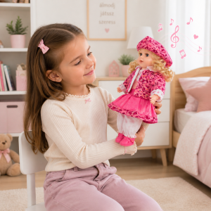 Magyarul éneklő hajas Kati baba óriás szempillával – 52 cm (BBJ) - 3. kép