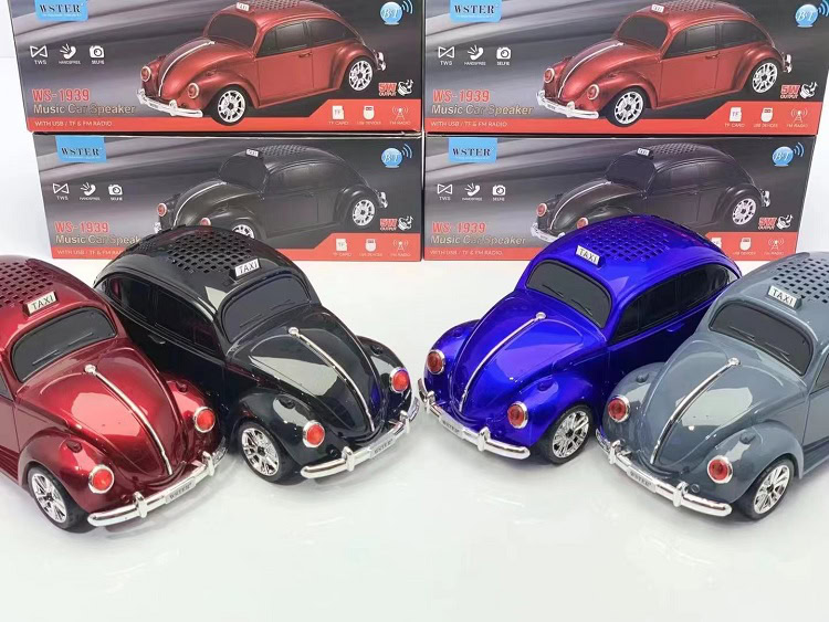 Volkswagen Bogár alakú bluetooth hangszóró és rádió – zenélő retro taxi guruló kerekekkel- 23 cm (4)