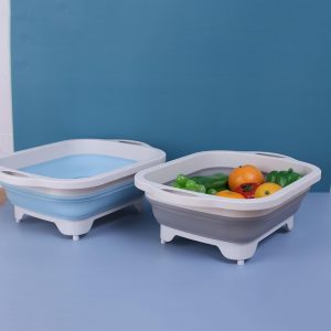 Helytakarékos, összecsukható 3in1 konyhai szilikon kosár - zöldégmosó, vágódeszka és tárolóedény (BBM) - Image 9