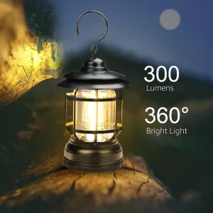 L-27 felakasztható lámpás újratölthető akkumulátorral és 1-300 lumen között állítható fényerővel - retro megjelenésű, extra erős kemping lámpa (BBD) - Image 5