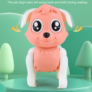 Aranyos sétáló robot kutya újratölthető akkumulátorral babáknak és gyerekeknek - világít, vidám dallamokat játszik és ritmusra mozgatja a fülét - rózsaszín (BBJ) - 5. kép