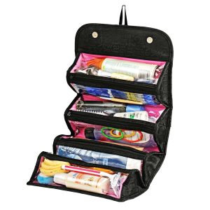 Roll and Go feltekerhető kozmetikai táska 4 db átlátszó rekesszel és akasztóval - ideális otthonra és utazáshoz (BBM) - 5. kép