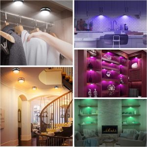 2 db-os mini RGB LED lámpa szett távirányítóval - kör alakú, színes hangulatvilágítás konyhába, hálószobába, nappaliba (BBV) - 3. kép