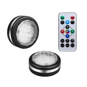 2 db-os mini RGB LED lámpa szett távirányítóval - kör alakú, színes hangulatvilágítás konyhába, hálószobába, nappaliba (BBV) - 4. kép