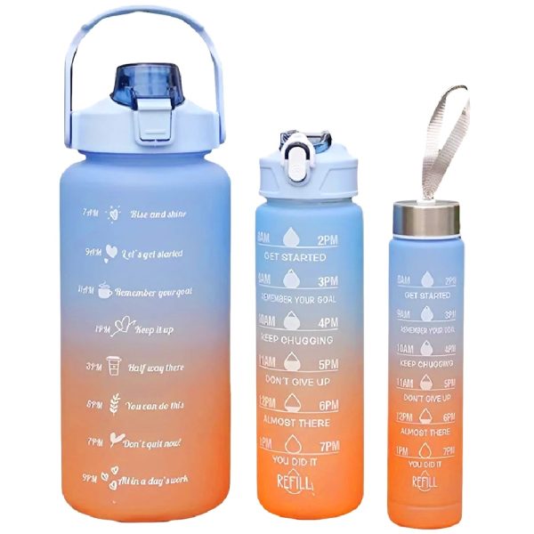 Háromrészes Havita motivációs kulacs szett, kék-sárga színkombinációban, 2L, 900 ml és 300 ml méretű palackokkal