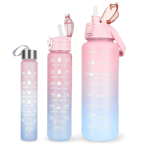 Háromrészes Havita motivációs kulacs szett, rózsaszín-kék színkombinációban, 2L, 900 ml és 300 ml méretű palackokkal - 3. kép