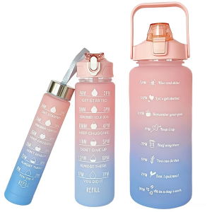 Háromrészes Havita motivációs kulacs szett, rózsaszín-kék színkombinációban, 2L, 900 ml és 300 ml méretű palackokkal - 5. kép