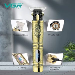 VGR-V91 gravírozott hajnyíró titánium pengével, cserélhető fejekkel és akkumulátorfigyelő LED kijelzővel (BBV) - 5. kép