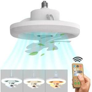 LED mennyezeti ventilátor – 26 cm, E27 foglalat, távirányítóval, 3 sebesség fokozattal, 360° -os forgás 48W (BBJH) - 4. kép