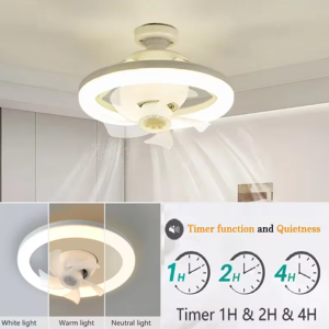 LED mennyezeti ventilátor – 26 cm, E27 foglalat, távirányítóval, 3 sebesség fokozattal, 360° -os forgás 48W (BBJH) - 7. kép