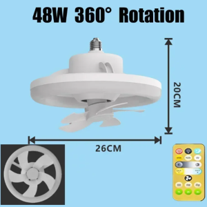 LED mennyezeti ventilátor – 26 cm, E27 foglalat, távirányítóval, 3 sebesség fokozattal, 360° -os forgás 48W (BBJH) - 11. kép