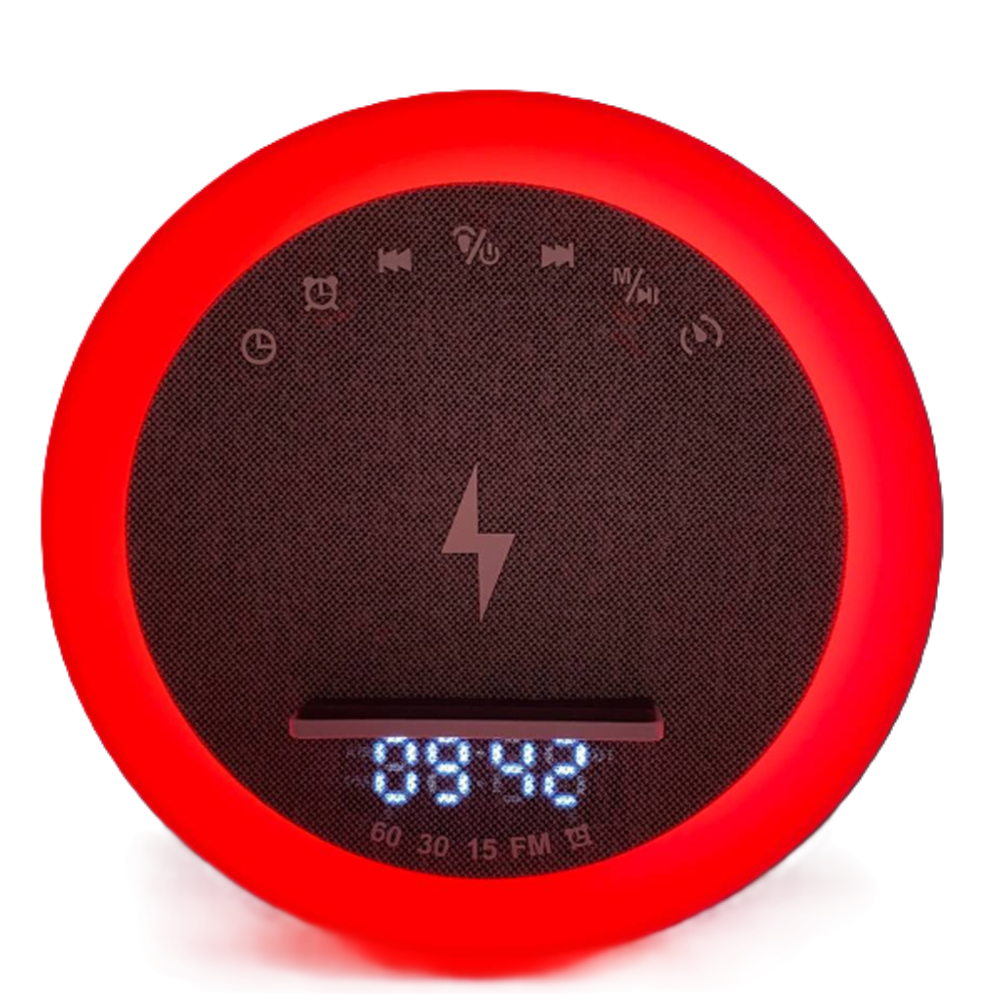 OKOP multifunkciós ébresztőóra bluetooth hangszóróval – RGB LED fény, és vezeték nélküli töltés 10W KP-575 (BBJH)14