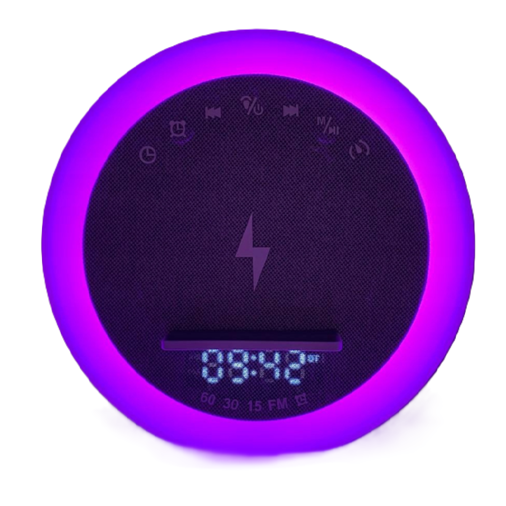 OKOP multifunkciós ébresztőóra bluetooth hangszóróval – RGB LED fény, és vezeték nélküli töltés 10W KP-575 (BBJH)15