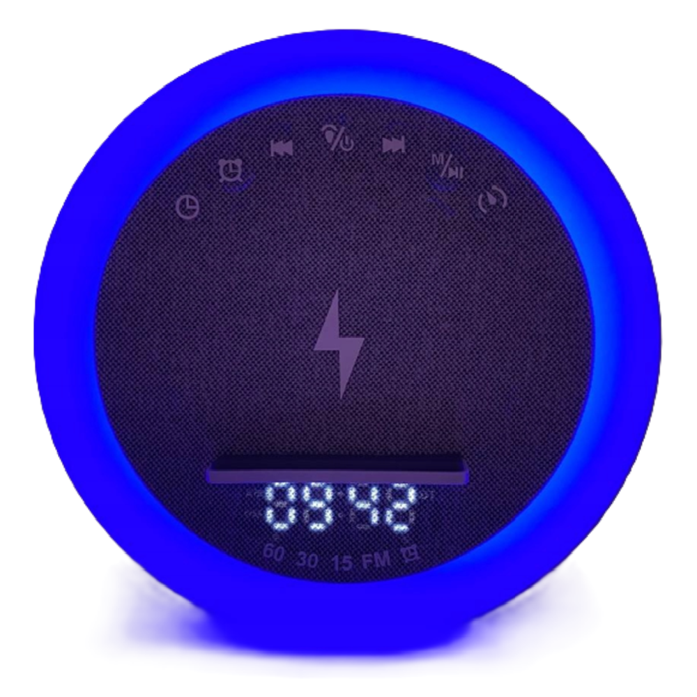 OKOP multifunkciós ébresztőóra bluetooth hangszóróval – RGB LED fény, és vezeték nélküli töltés 10W KP-575 (BBJH)16