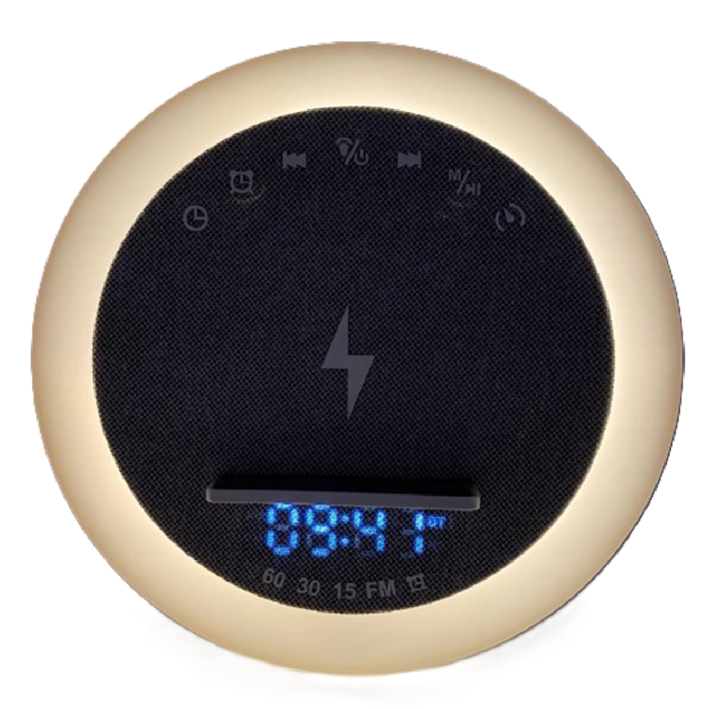 OKOP multifunkciós ébresztőóra bluetooth hangszóróval – RGB LED fény, és vezeték nélküli töltés 10W KP-575 (BBJH)20