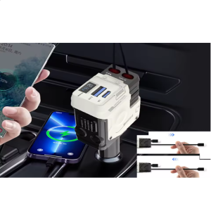 Univerzális autós gyorstöltő 66W – 4 az 1-ben töltő, kihúzható kábelek, USB, Type-C és iPhone csatlakozóval, intelligens védelemmel (BBD) - 6. kép