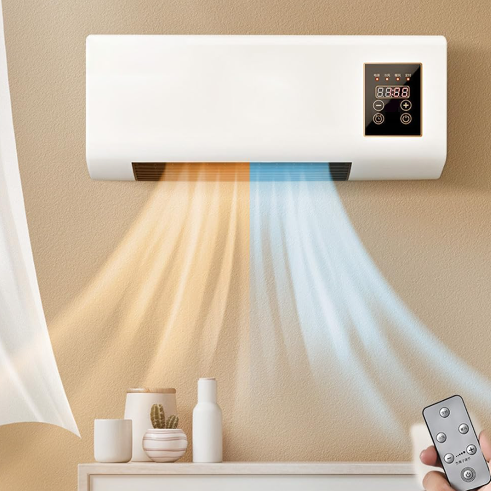 Fali elektromos fűtő- és hűtőtest – 1500 W teljesítményű, 2 fokozatú, időzítővel és távirányítóval, 20 m²-es helyiségig (BBM)1