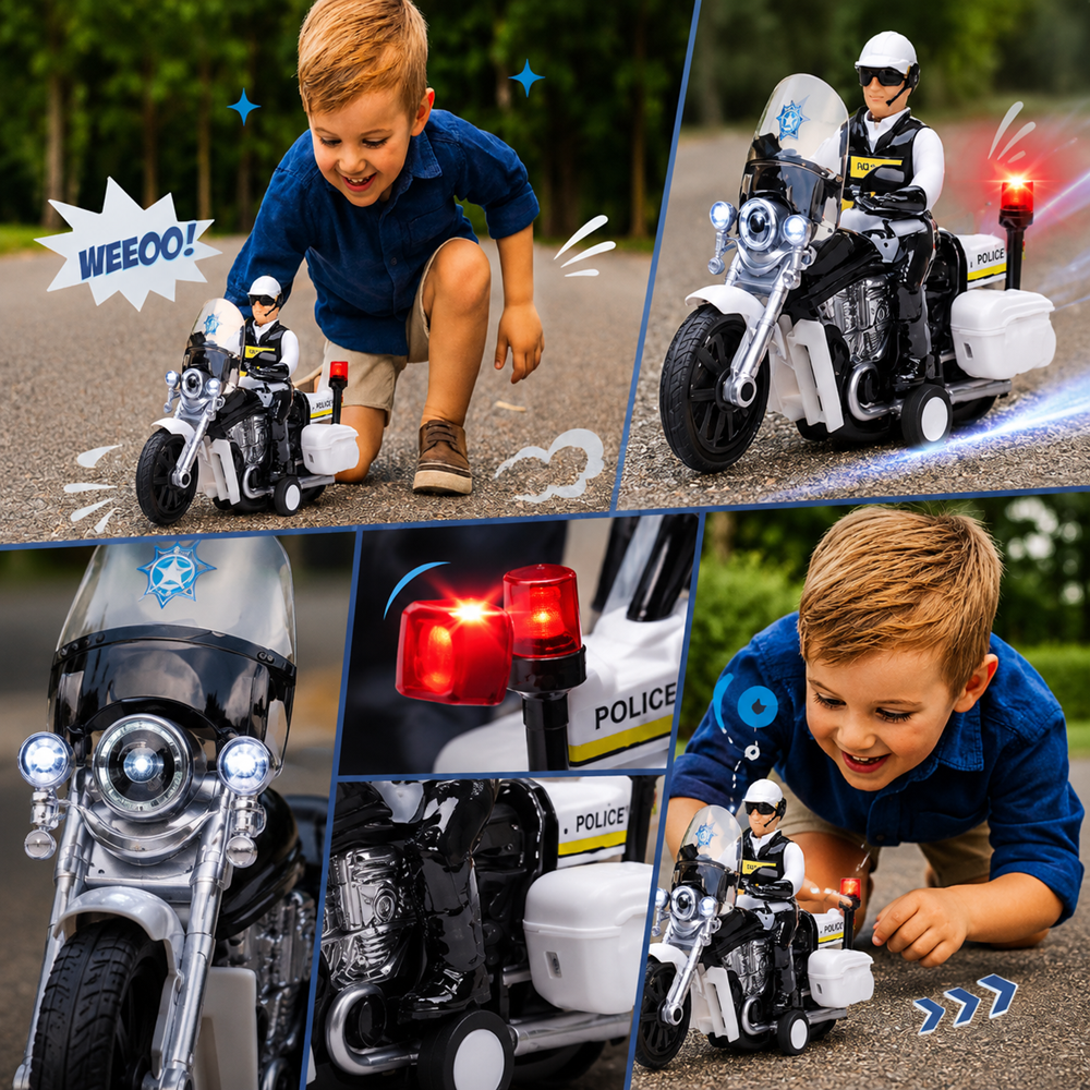 Rendőrségi játék motorkerékpár – 23 cm-es motor fény- és hangeffektekkel, realisztikus rendőr jármű gyerekeknek WY430A (BBJ) 3 (2)