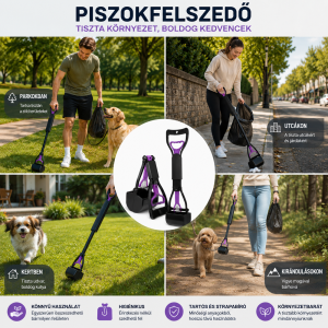 Higiénikus kutyapiszok felszedő eszköz – praktikus markolós lapát - lila (FX) (BLLV) - 5. kép