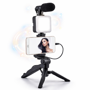 AY-49 videókészítő kit – mobil videó és vlog készítő szett mikrofonnal, LED lámpával és állvánnyal (BBD) - 6. kép