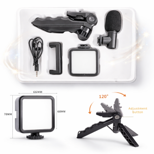 AY-49 videókészítő kit – mobil videó és vlog készítő szett mikrofonnal, LED lámpával és állvánnyal (BBD) - 3. kép
