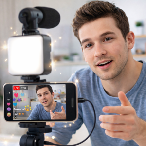 AY-49 videókészítő kit – mobil videó és vlog készítő szett mikrofonnal, LED lámpával és állvánnyal (BBD) - 5. kép
