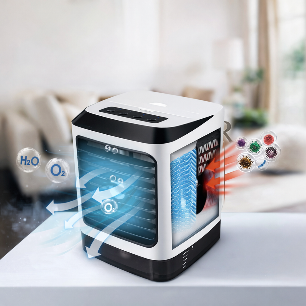 ArcticBreeze 4 az 1-ben hordozható léghűtő mini klíma – USB ventilátor és párásító 480 ml tartállyal, 3 sebesség, LED hangulatfény (BBV) 3