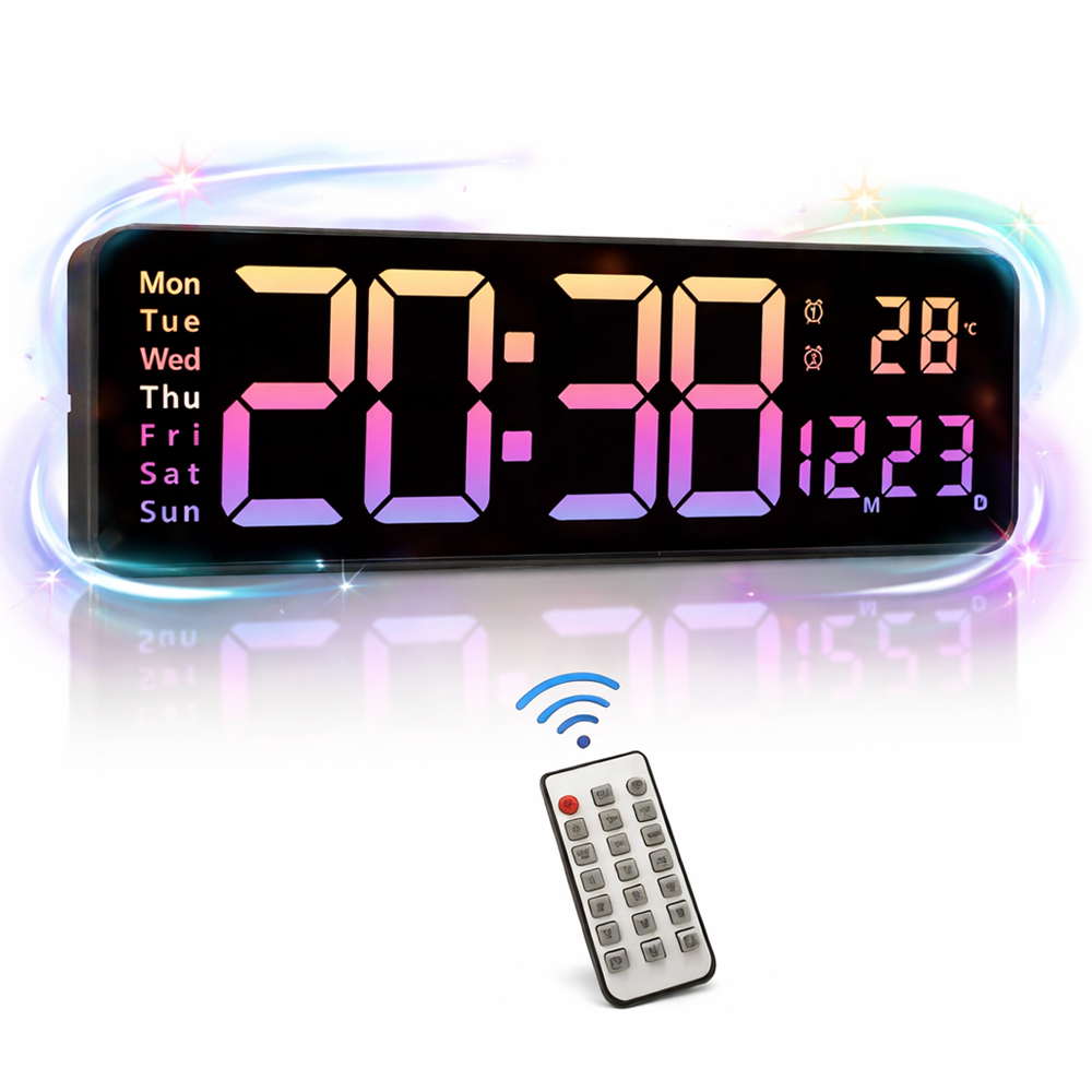 Digitális LED falióra 16” – nagy kijelzős elektronikus óra távirányítóval, állítható fényerő (5526-A) (BBD) 1