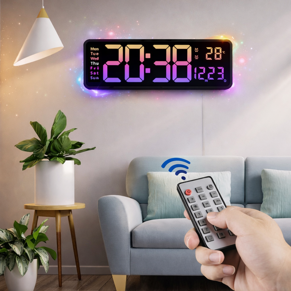 Digitális LED falióra 16” – nagy kijelzős elektronikus óra távirányítóval, állítható fényerő (5526-A) (BBD) 3