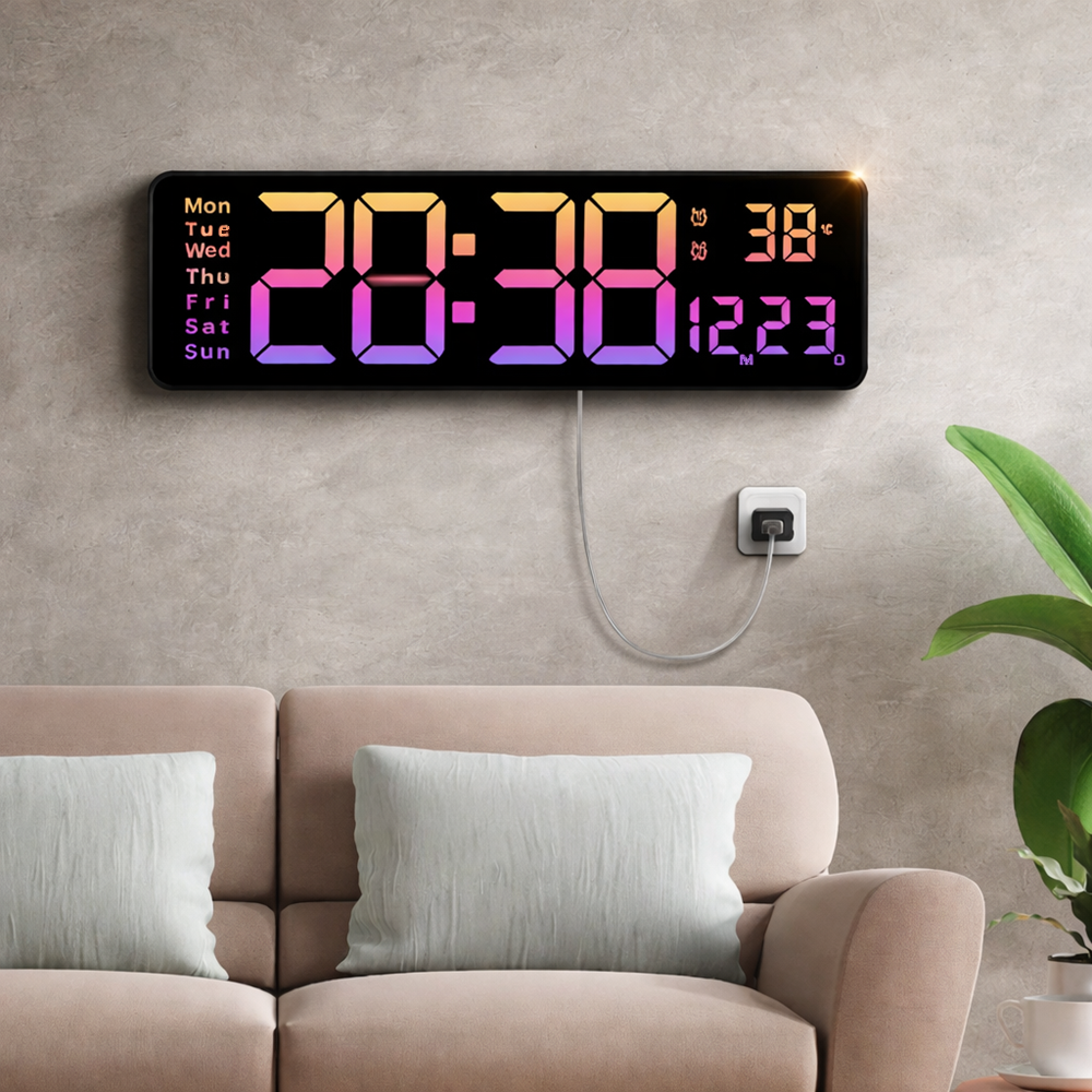 Digitális LED falióra 16” – nagy kijelzős elektronikus óra távirányítóval, állítható fényerő (5526-A) (BBD) 4