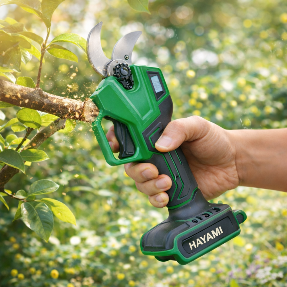 HAYAMI HA-1040 akkumulátoros ágvágó metszőolló – elektromos kerti metszőolló 2 akkumulátorral és hordtáskával 2