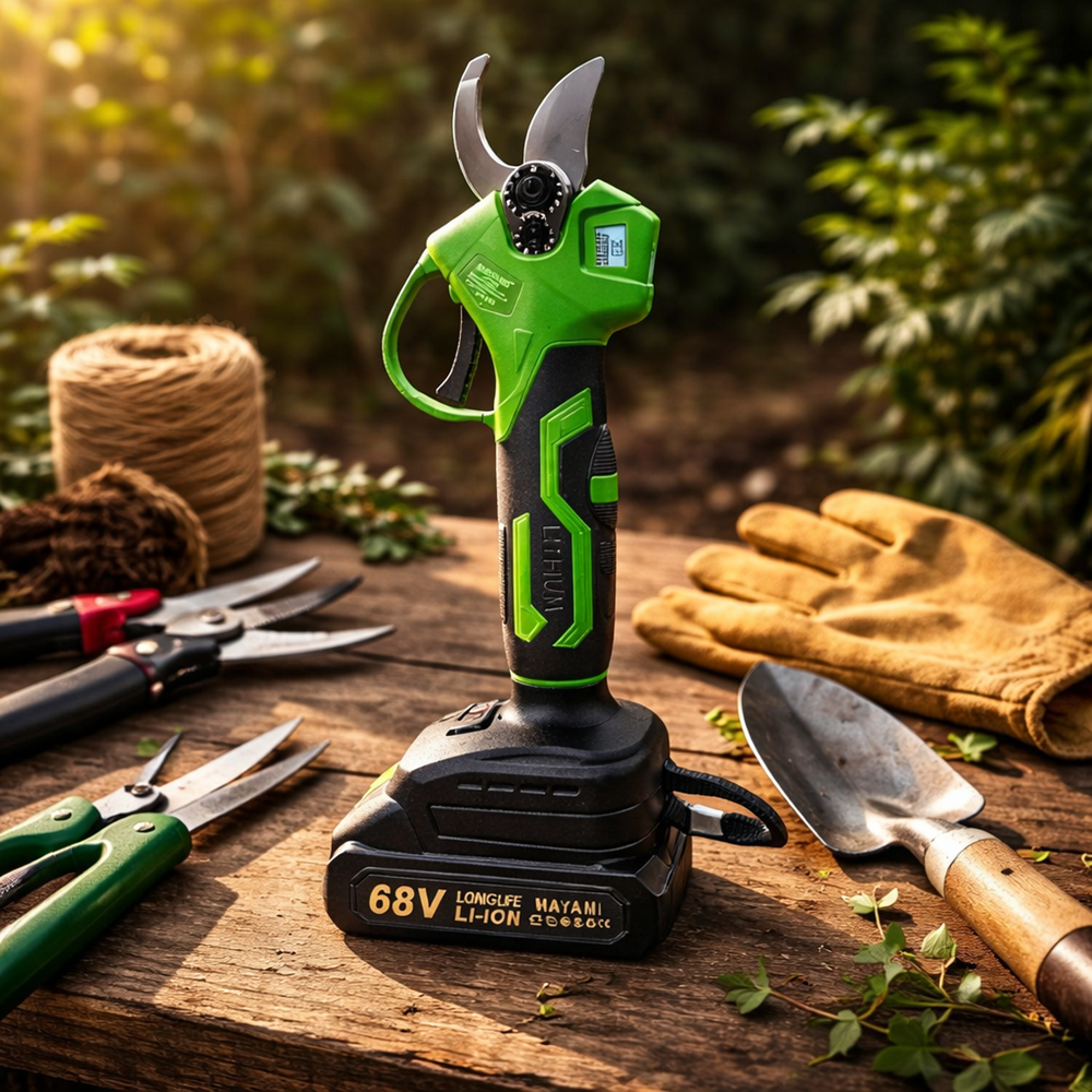 HAYAMI HA-1040 akkumulátoros ágvágó metszőolló – elektromos kerti metszőolló 2 akkumulátorral és hordtáskával 3
