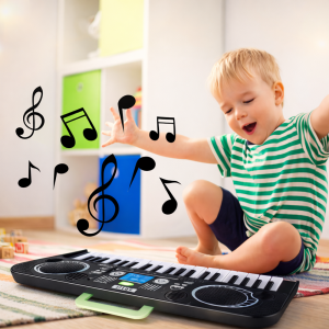 KeyVibe gyerek elektromos szintetizátor – zenei 37 billentyűs játék, hangerőszabályzó, demo dalok, fekete (BBJ) - Image 3