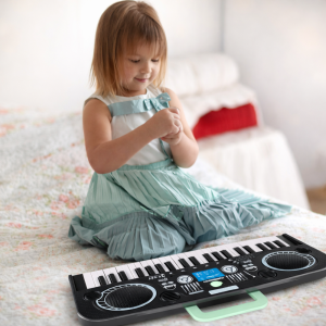 KeyVibe gyerek elektromos szintetizátor – zenei 37 billentyűs játék, hangerőszabályzó, demo dalok, fekete (BBJ) - Image 4