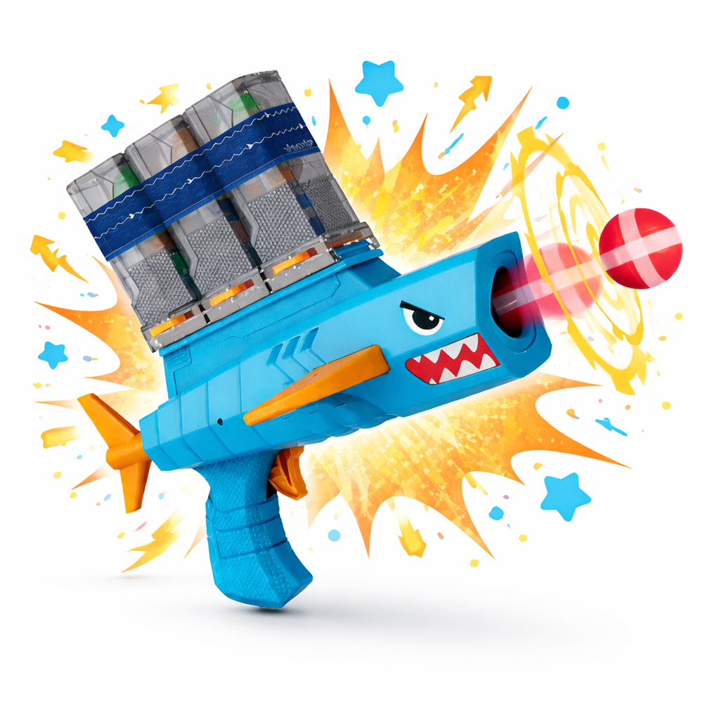 SharkRiot Shark Attack cápás labdakilövő játékpisztoly – labdás kilövő játék gyerekeknek 30×28×16 cm (BBJ) 1