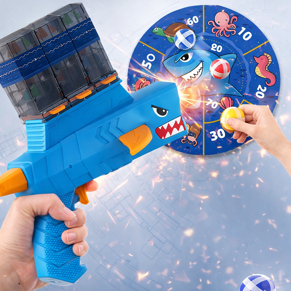 SharkRiot Shark Attack cápás labdakilövő játékpisztoly – labdás kilövő játék gyerekeknek 30×28×16 cm (BBJ) 3