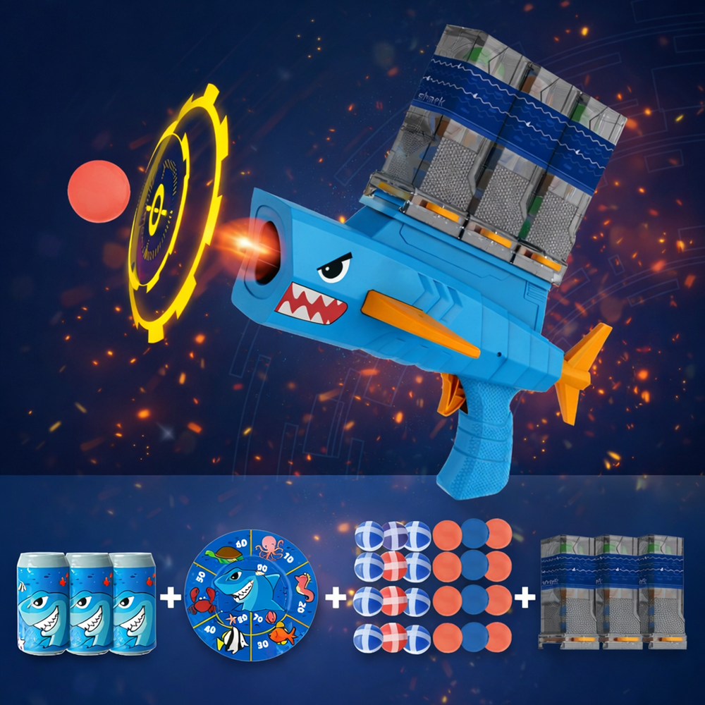 SharkRiot Shark Attack cápás labdakilövő játékpisztoly – labdás kilövő játék gyerekeknek 30×28×16 cm (BBJ) 7