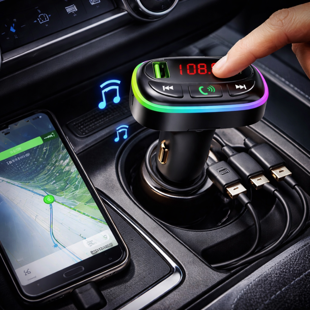 Xhua KOS-15 Bluetooth FM transzmitter autós töltő és kihangosító – MP3 lejátszó, USB, vezeték nélküli autós adapter 3