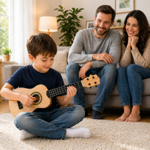 4 húros gyermek gitár pengetővel – 57 cm-es kezdő hangszer gyerekeknek (BBJ) - Image 3